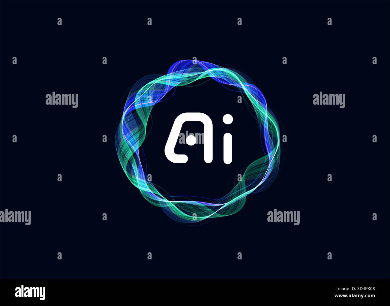 AI Cloud Circle Wave Logo Concept, Artificial Intelligence Abstract Icon. Automation Generate Technology, Computer Machine Learning Thinking. Future Stock Vector