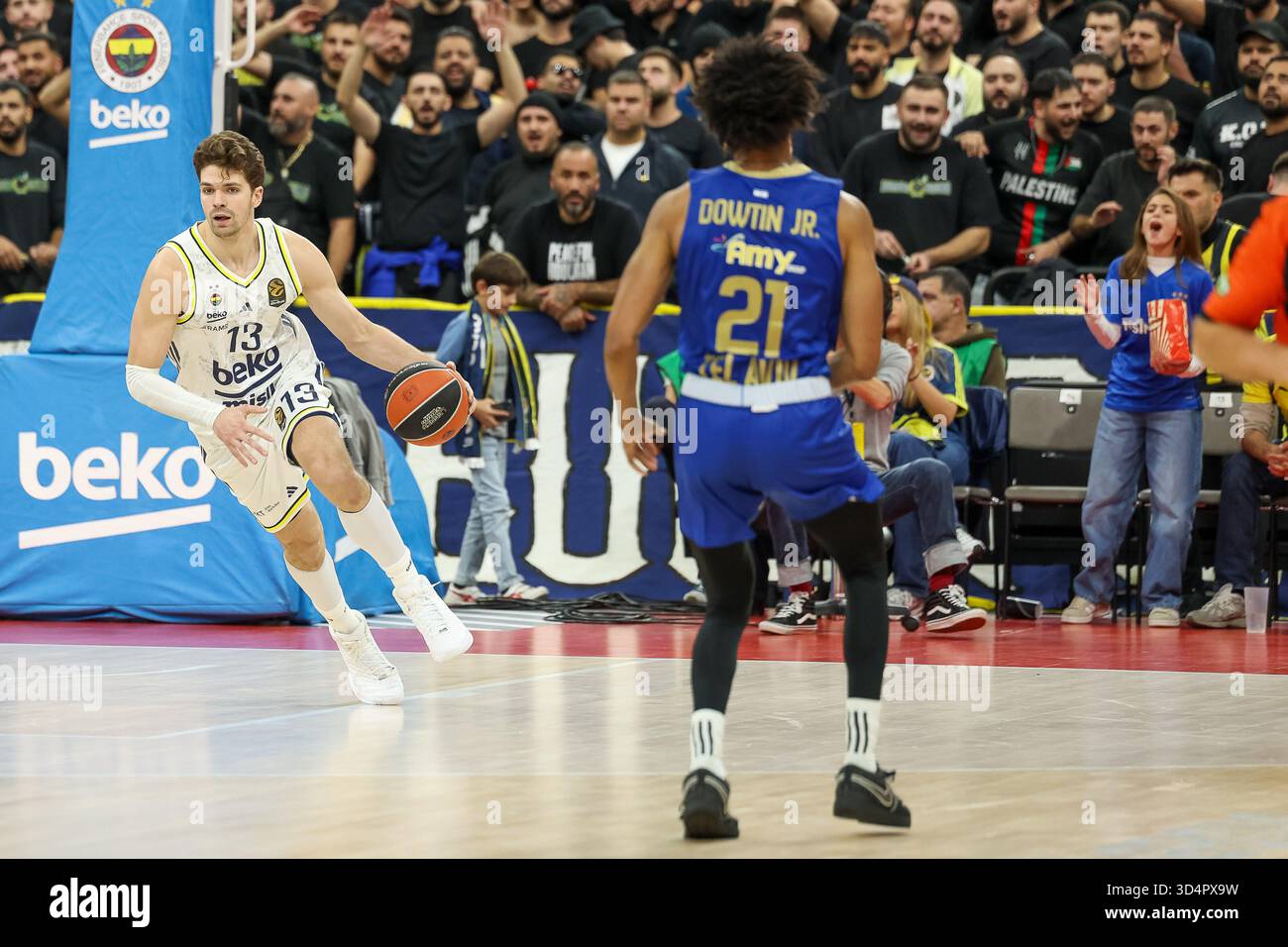 Tarik Biberovic (Fenerbahce Beko Istanbul, #13) with ball with Jeffrey ...