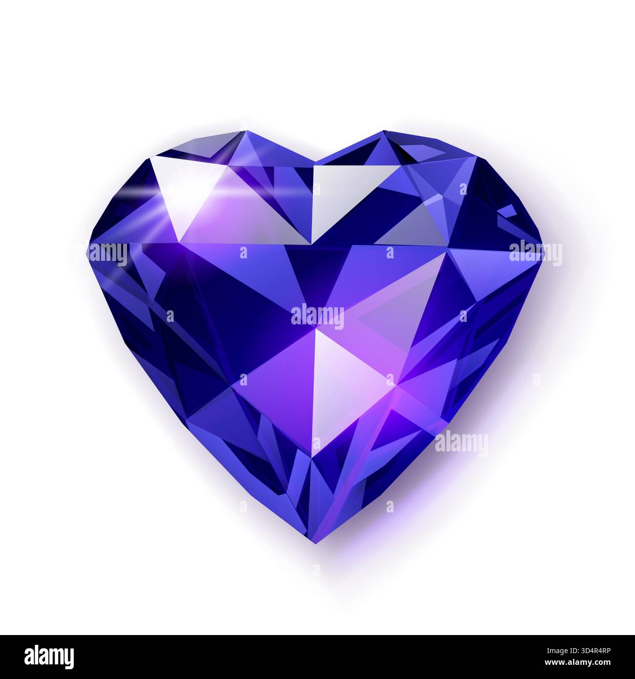 A heart-shaped blue gemstone with multiple facets, reflecting light, on a white background with a subtle shadow. Stock Vector