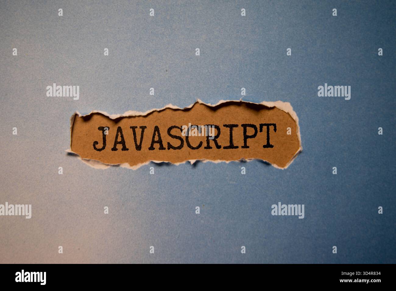 Top view of laptop with text Javascript. JavaScript inscription on laptop screen and keyboard. Learn programming language, computer courses, training. Stock Photo