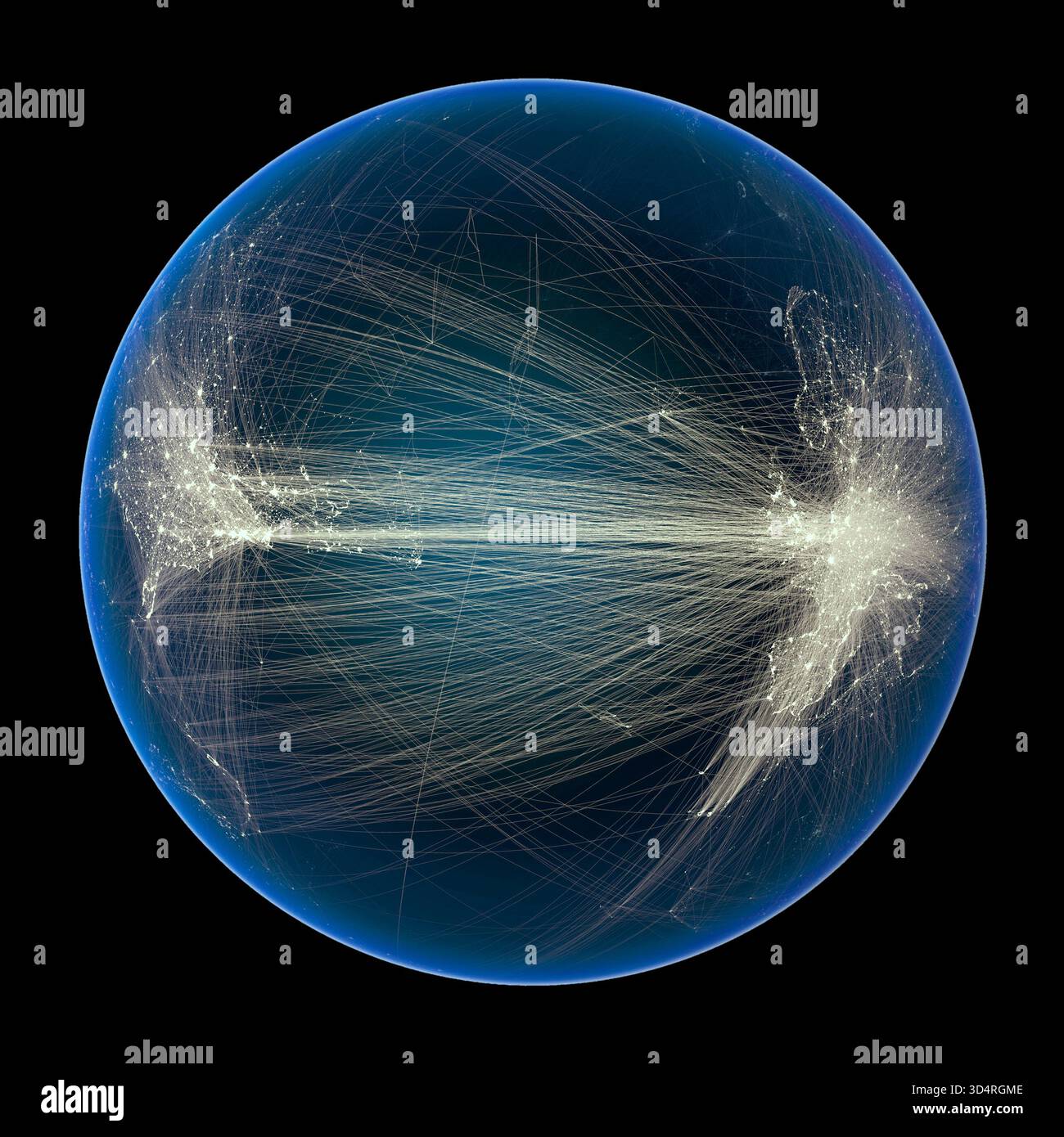 Air traffic routes between North America and Europe. Global map showing ...
