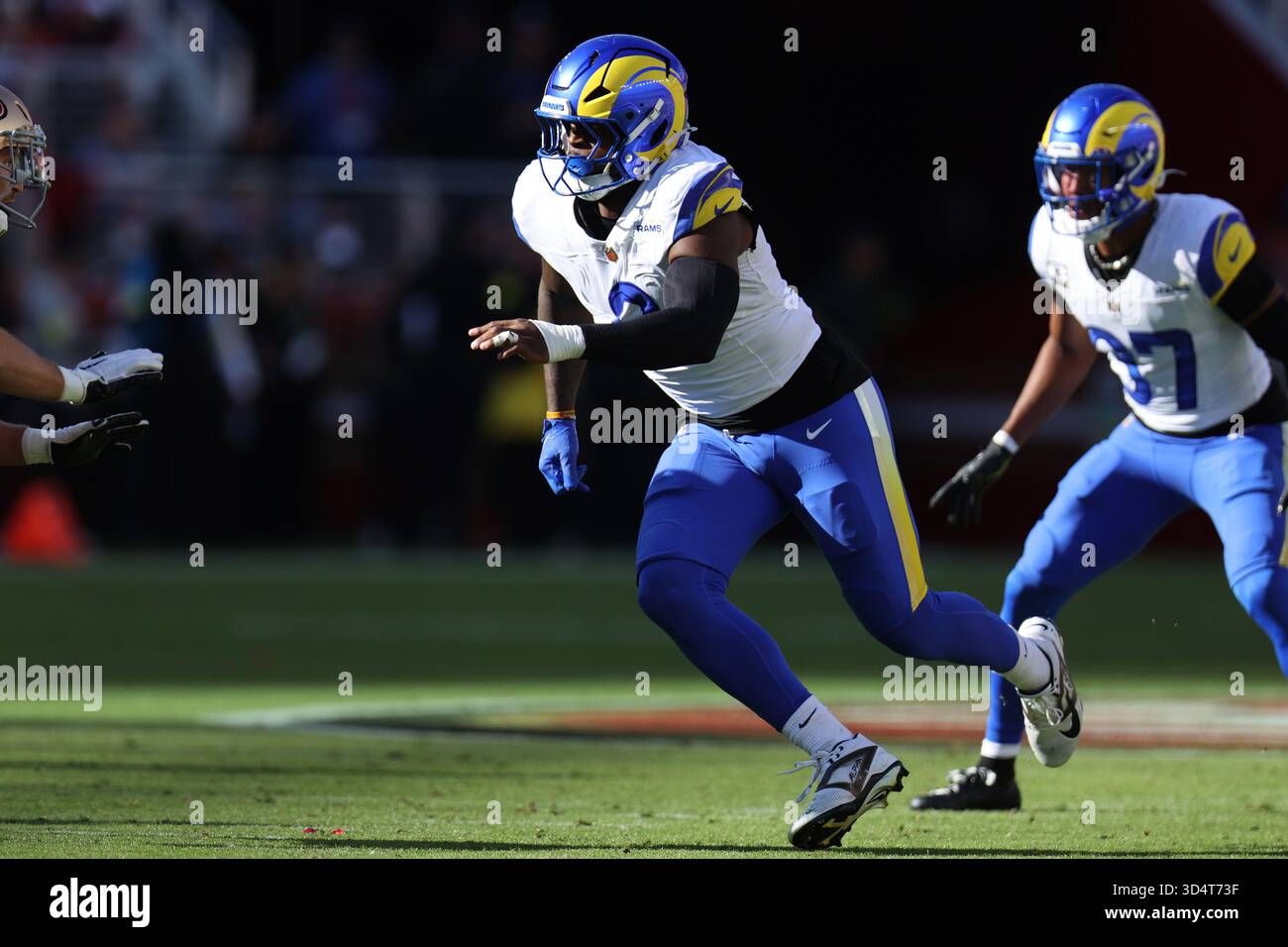 Los Angeles Rams linebacker Jared Verse (8) rushes during an NFL ...