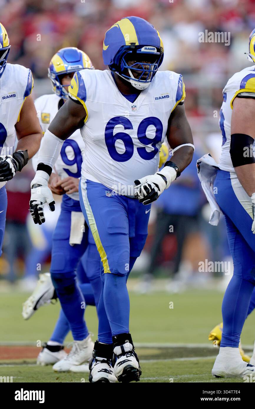 Los Angeles Rams guard Kevin Dotson (69) walks to the line of scrimmage ...