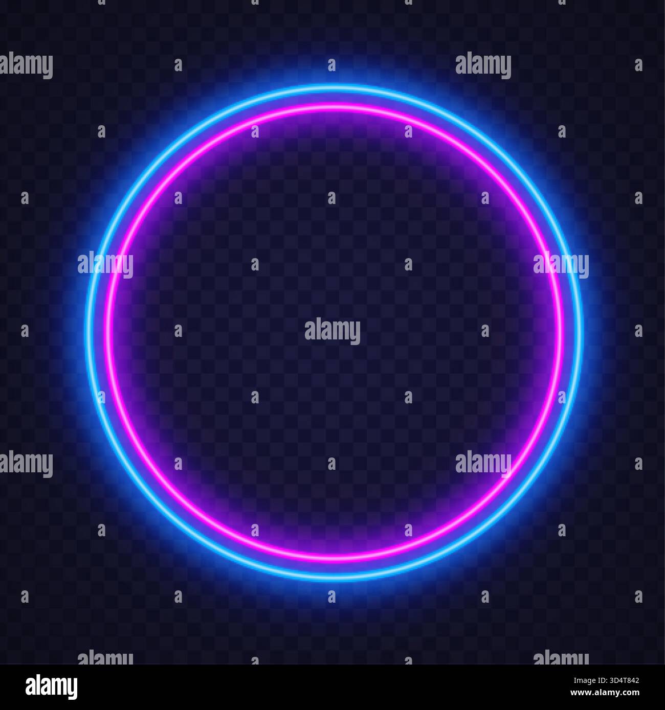 Bright neon circle glowing in pink and blue on a transparent background ...