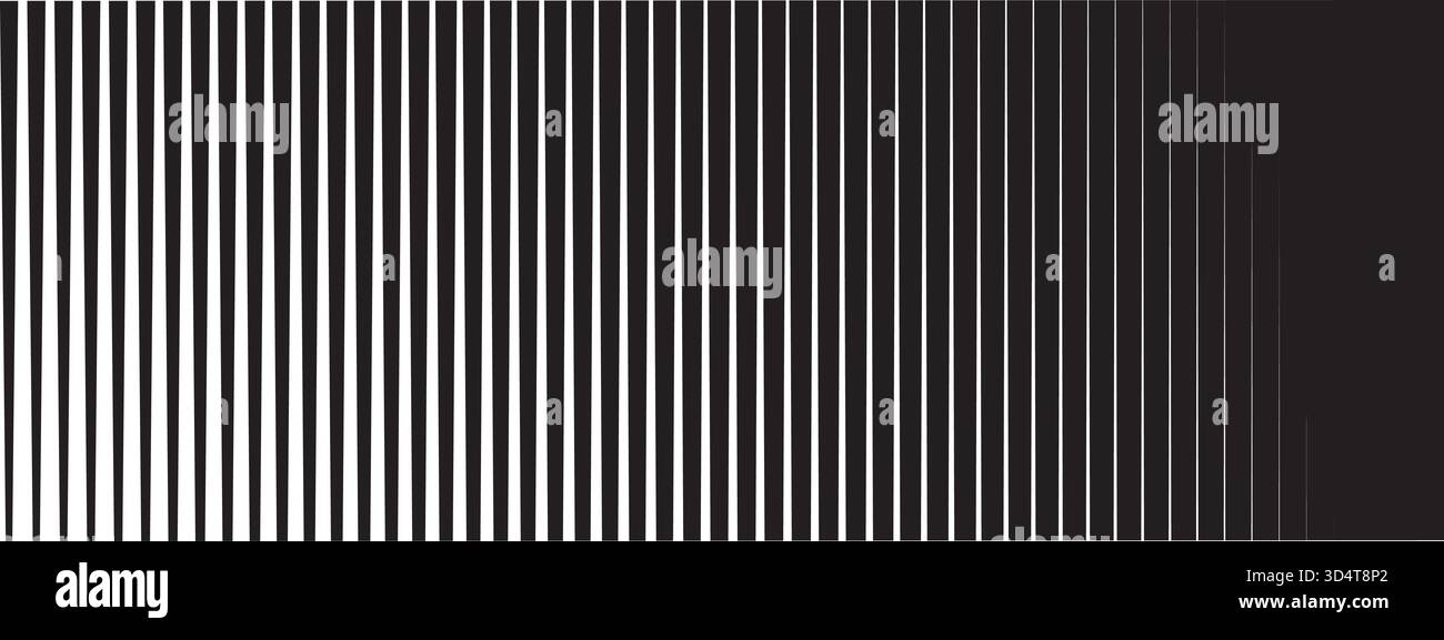 Vertical stripe transition effect. Repeated parallel lines moving from thick to thin in smooth gradient. Monochrome bg Stock Vector