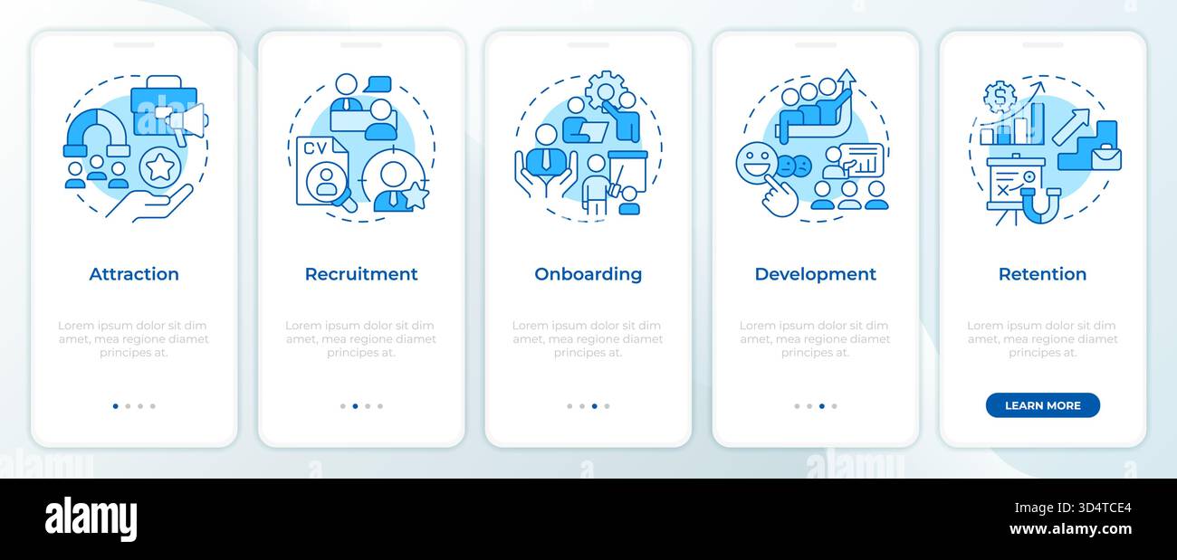 Employee lifecycle blue onboarding mobile app screen Stock Vector