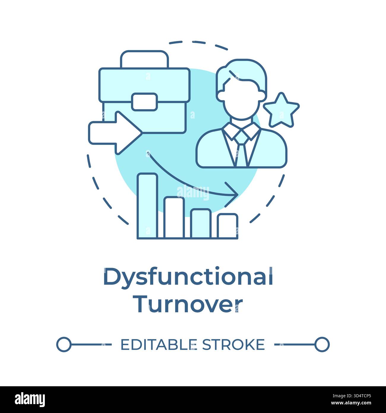 Dysfunctional turnover soft blue concept icon Stock Vector