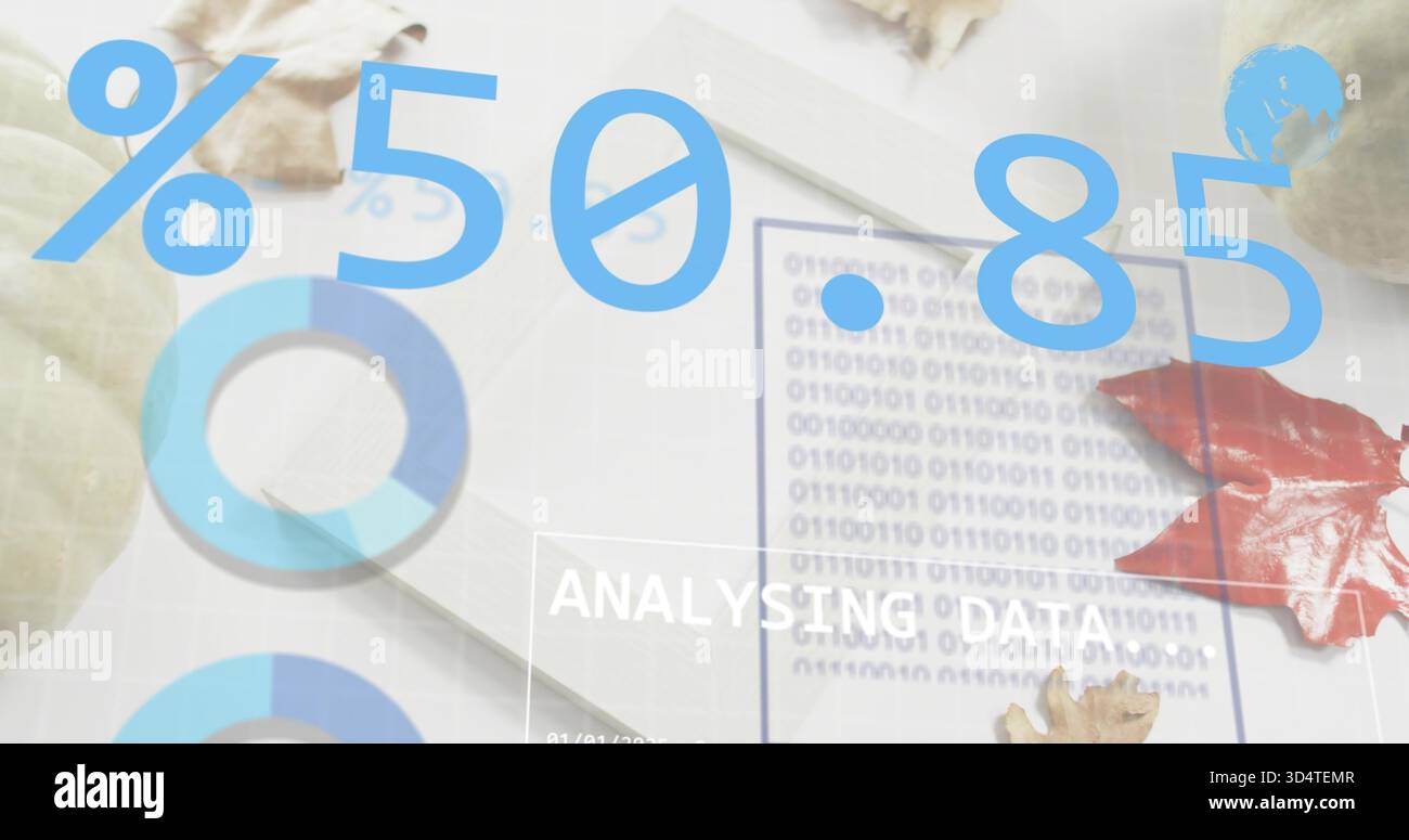 Displaying augmented data overlays on white desk with %50 Stock Photo