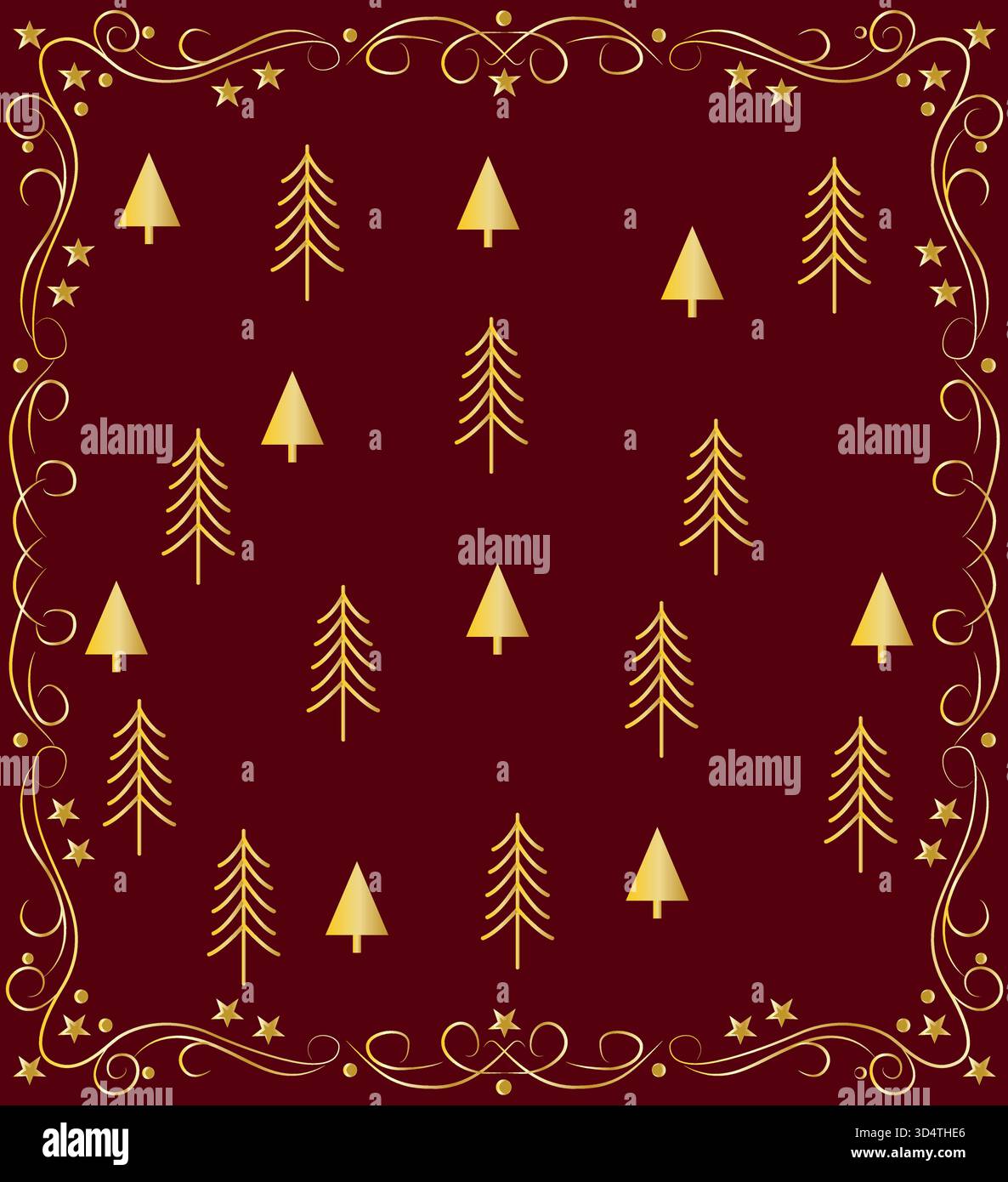 Golden Christmas tree pattern on a red background Stock Vector