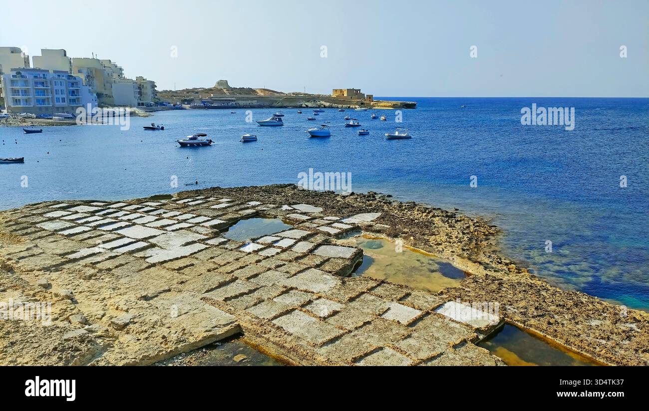 Salt pans in Marsalforn, Gozo island, Malta - Smartphone Captured Stock Image