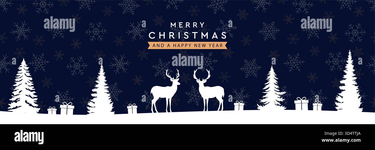 christmas winter border with deer in forest vector illustration Stock ...