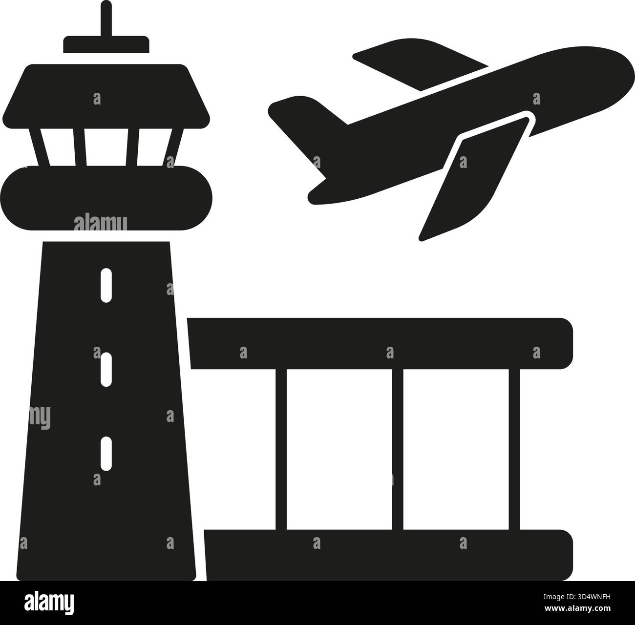 Airport Control Tower With Airplane Solid Icon. Aviation Management ...