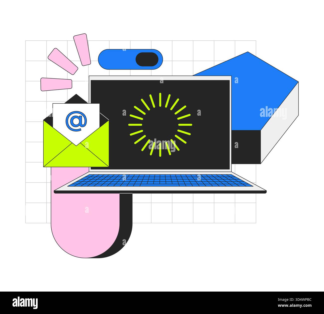 Email and loading throbber on laptop 2D onboarding ui illustration Stock Vector