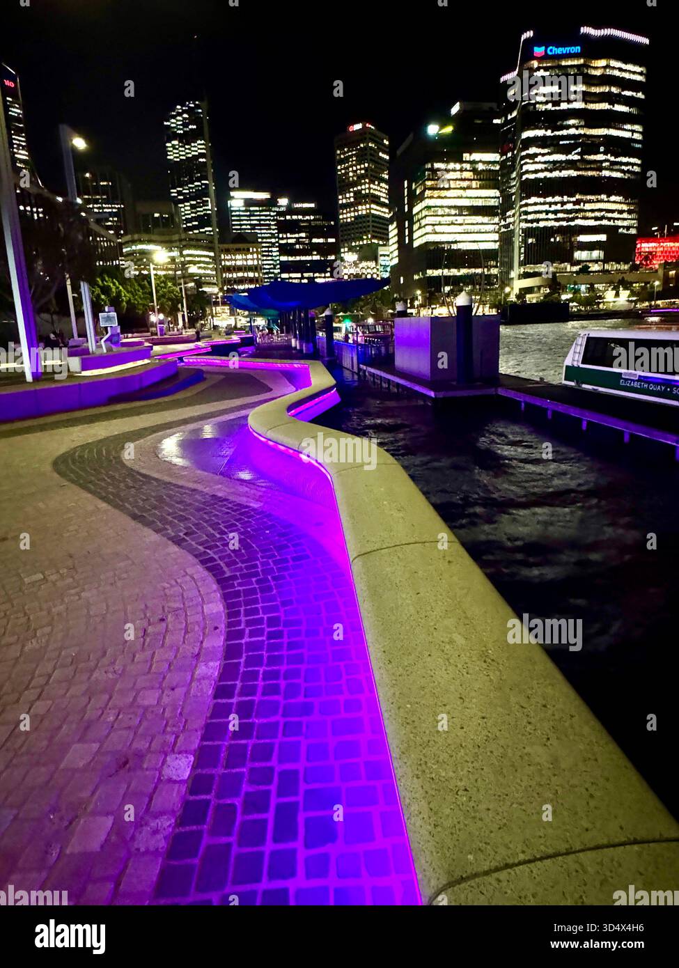 Purple lighting at night Elizabeth Quay Perth Western Australia - Smartphone Captured Stock Image