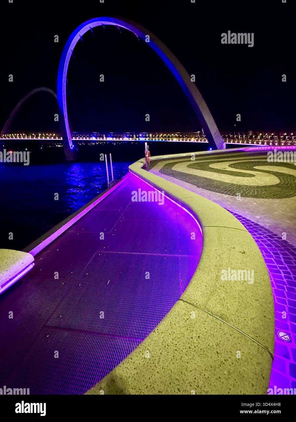Purple lighting at night Elizabeth Quay Perth Western Australia - Smartphone Captured Stock Image