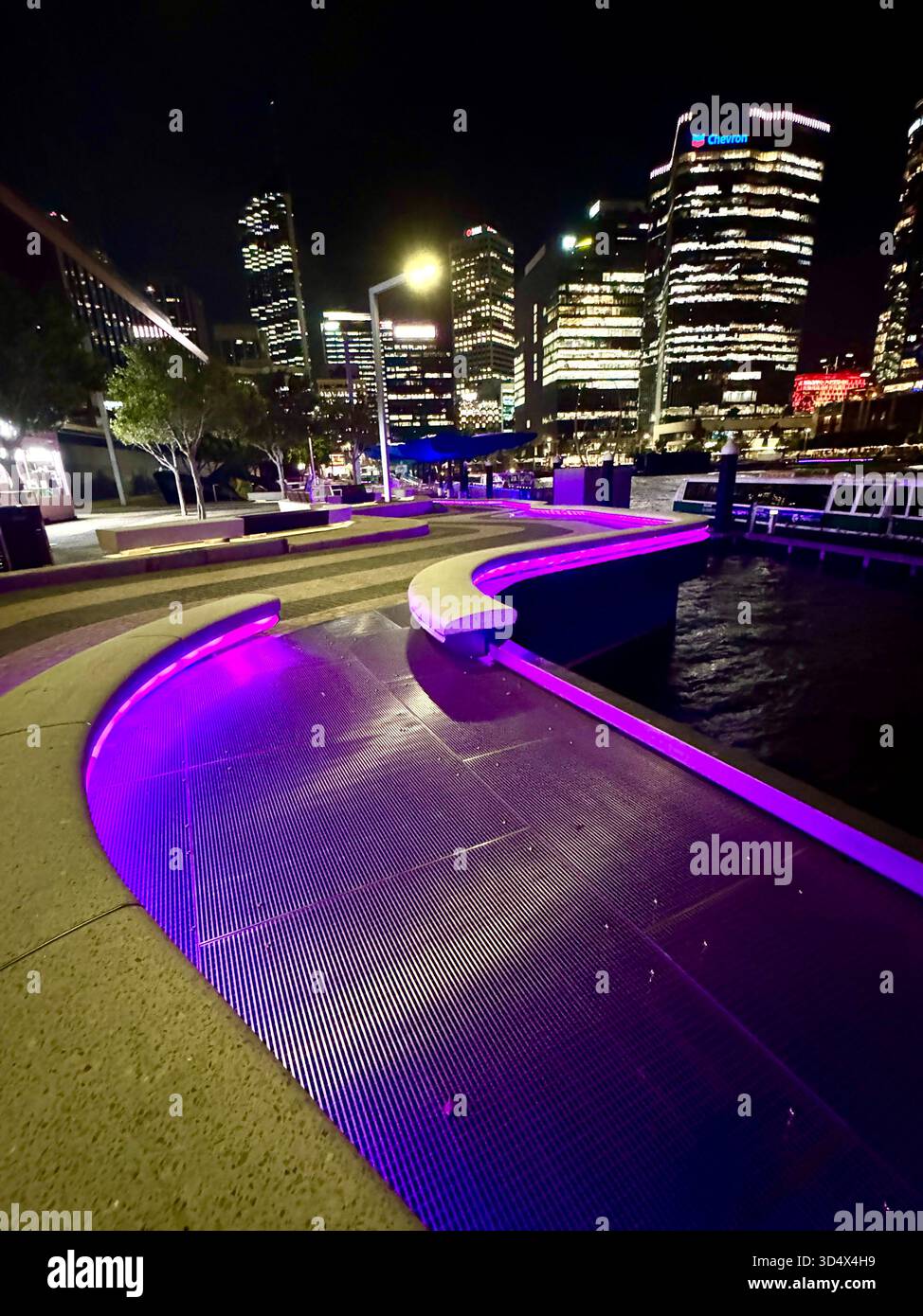 Purple lighting at night Elizabeth Quay Perth Western Australia - Smartphone Captured Stock Image