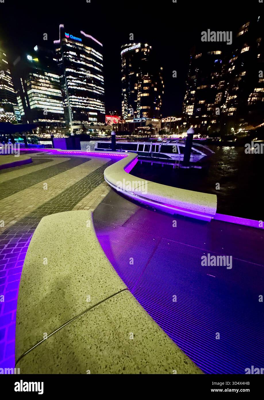 Purple lighting at night Elizabeth Quay Perth Western Australia - Smartphone Captured Stock Image