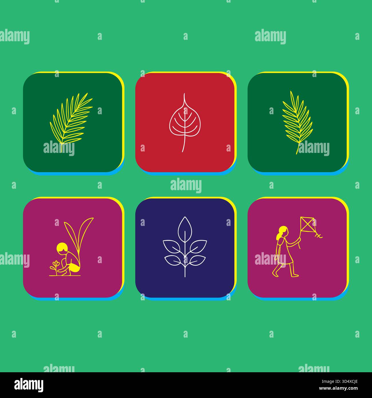 Colorful icon collection depicting nature and childhood activity's ...