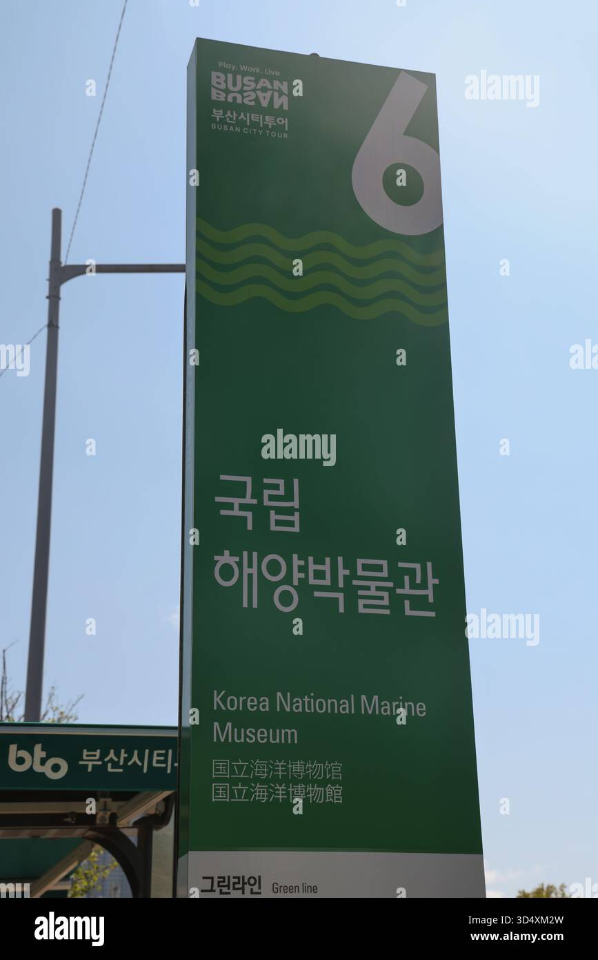 BUSAN, SOUTH KOREA - OCTOBER 9, 2025 - Green sign for Busan City Tour ...