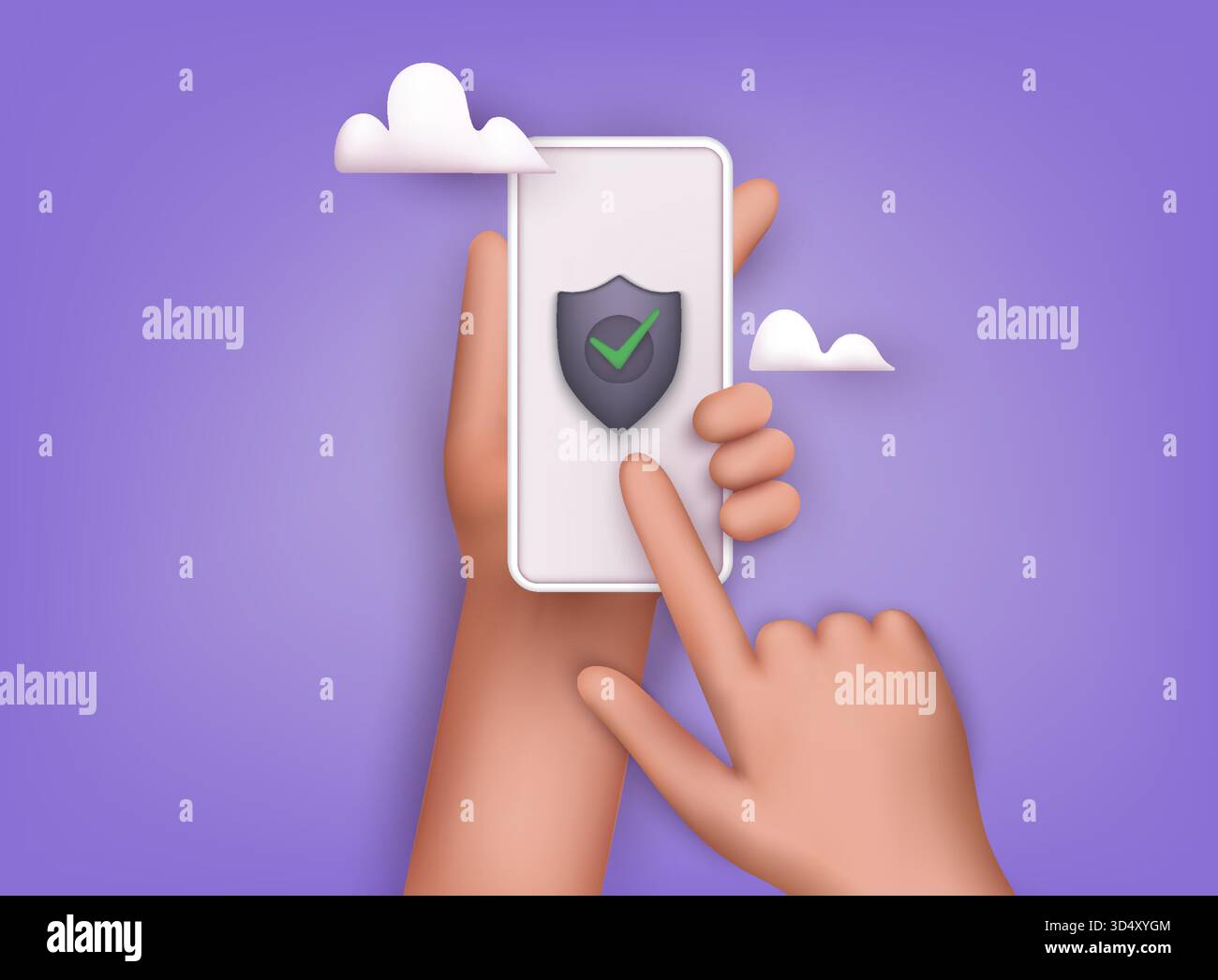 Data security concept. Mobile security app on smartphone screen.  3D Web Vector Illustrations. Stock Vector