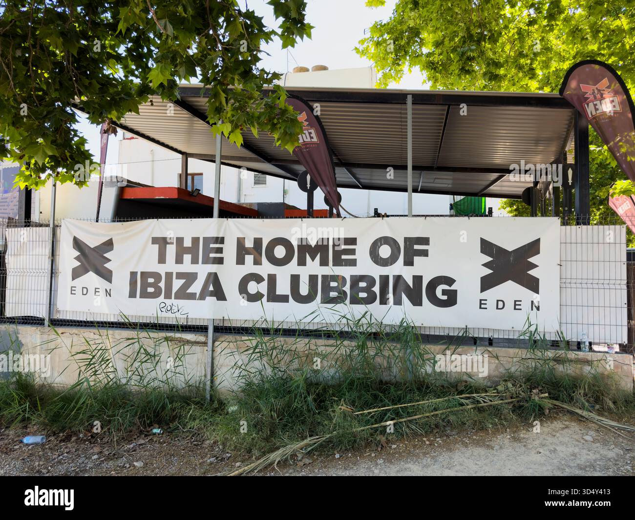 Eden Ibiza Signage Welcoming Partygoers to San Antonio’s Iconic Nightclub: Phillip Roberts - Smartphone Captured Stock Image