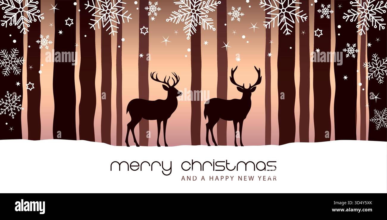 christmas winter border with deer in forest vector illustration Stock ...