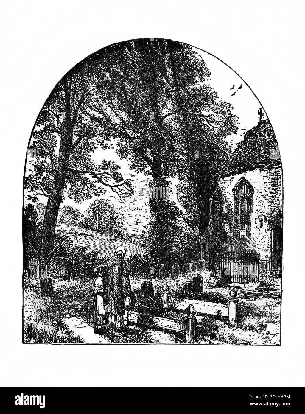 Illustration of A Father and Daughter Visiting a Loved Ones Grave from the 1890 edition of The Beautiful Story Golden Gems of Religious Thought by J.W Stock Photo