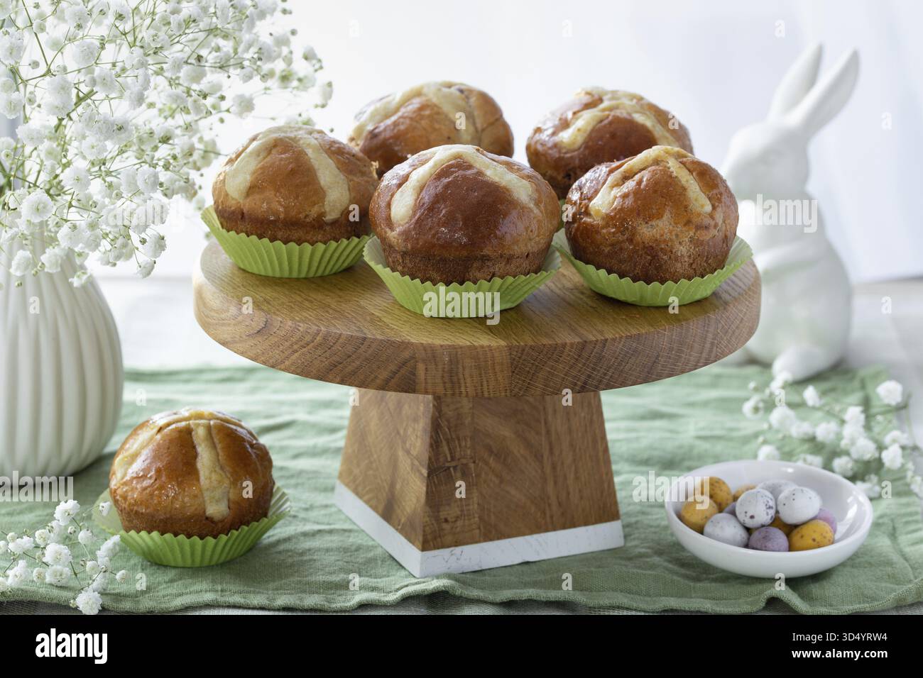 Food, Muffin Easter hot cross buns, selective focus Stock Photo