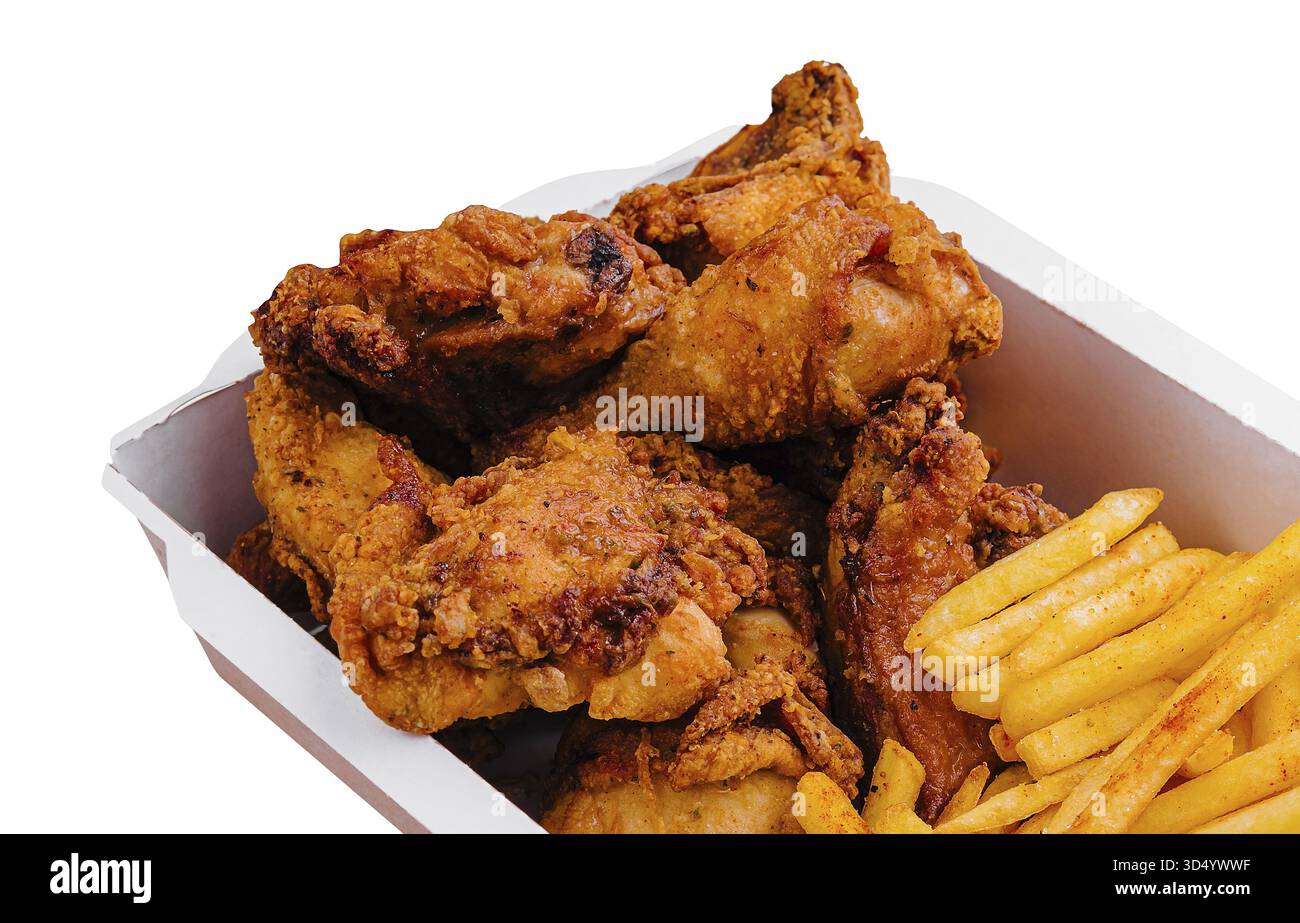 Food, Fried chicken legs with French fries Stock Photo