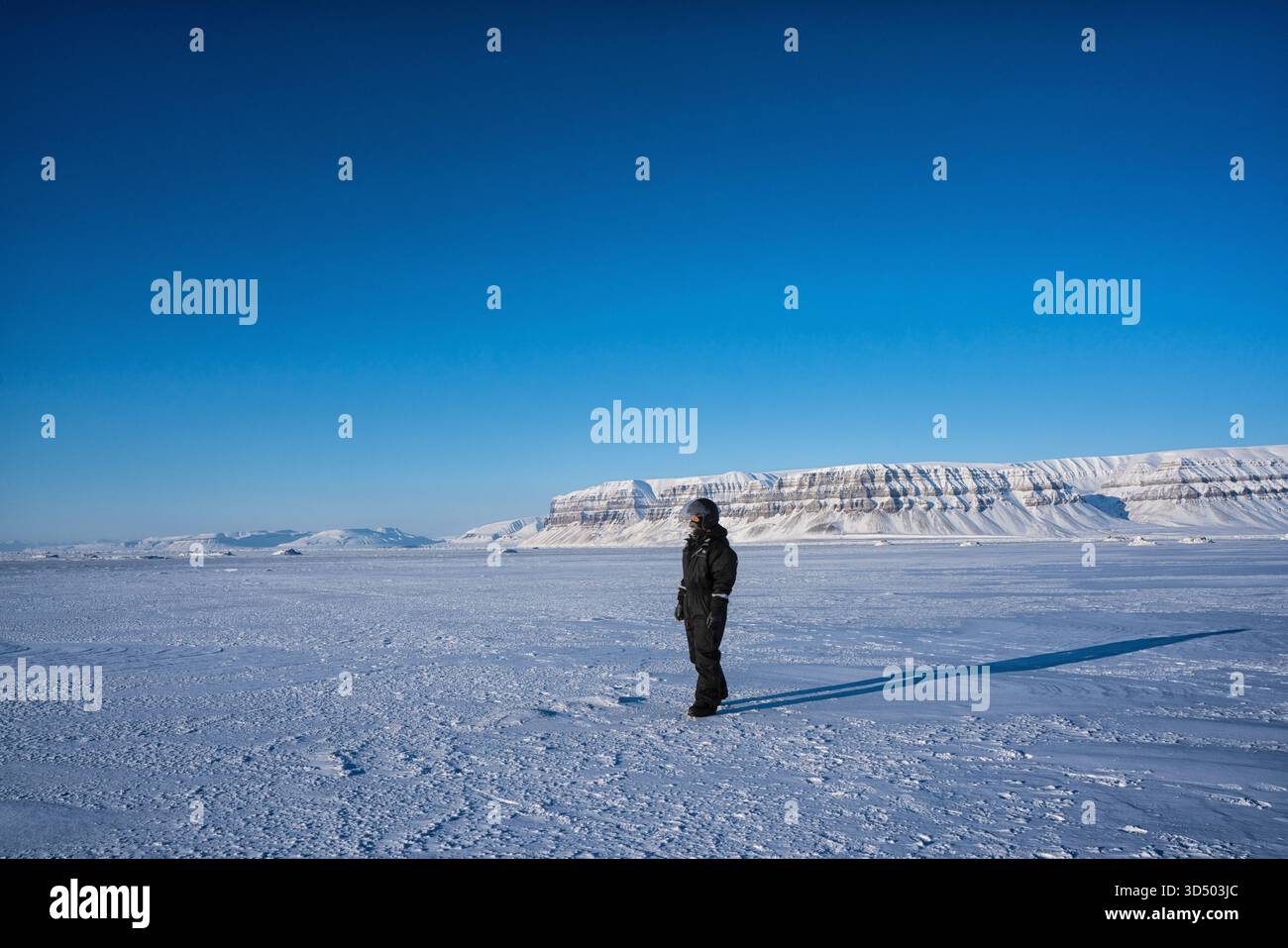 Walking on Sea Ice in Svalbard Stock Photo