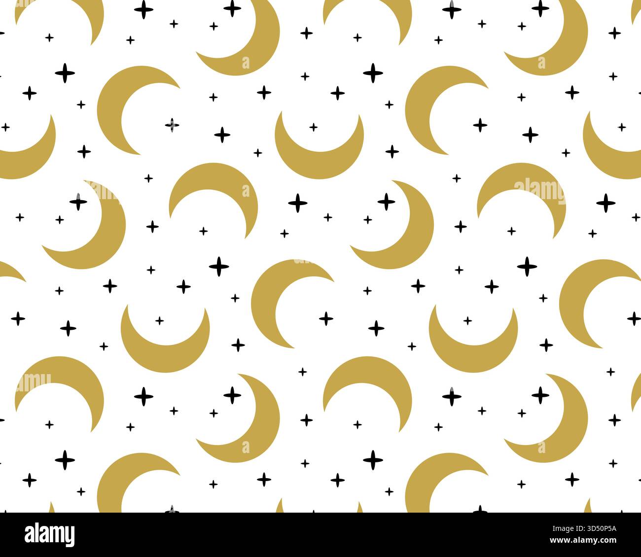 Mystical pattern. Boho moon and stars. Isolated white background. Vector illustration. Stock Vector