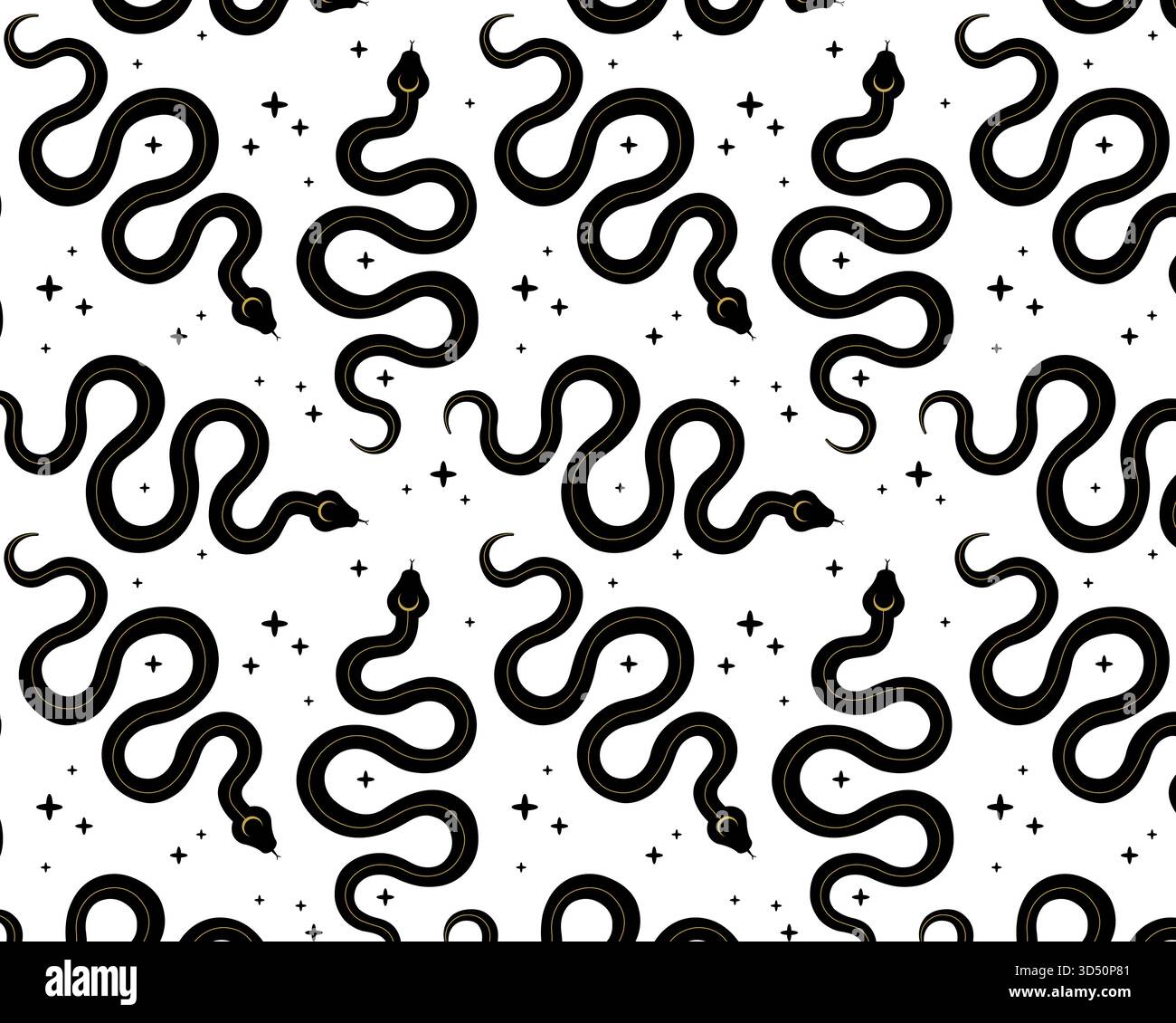 Mystical pattern. Boho Snakes and stars. Isolated white background. Vector illustration. Stock Vector