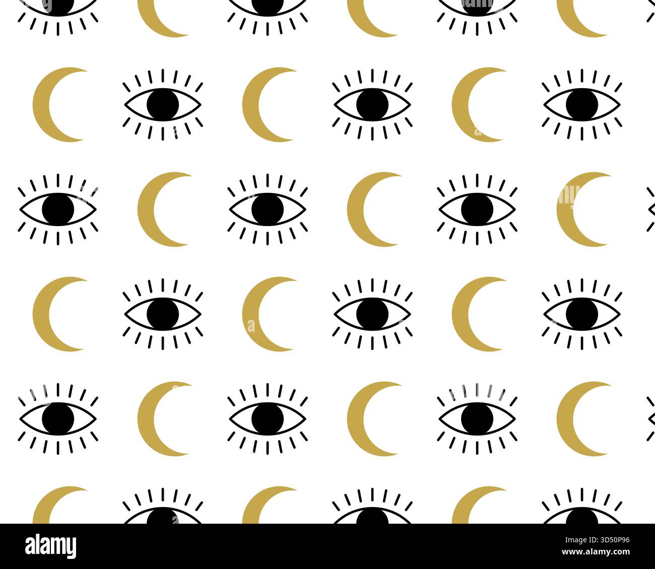 Mystical pattern. Boho moon and eyes. Isolated white background. Vector illustration... Stock Vector