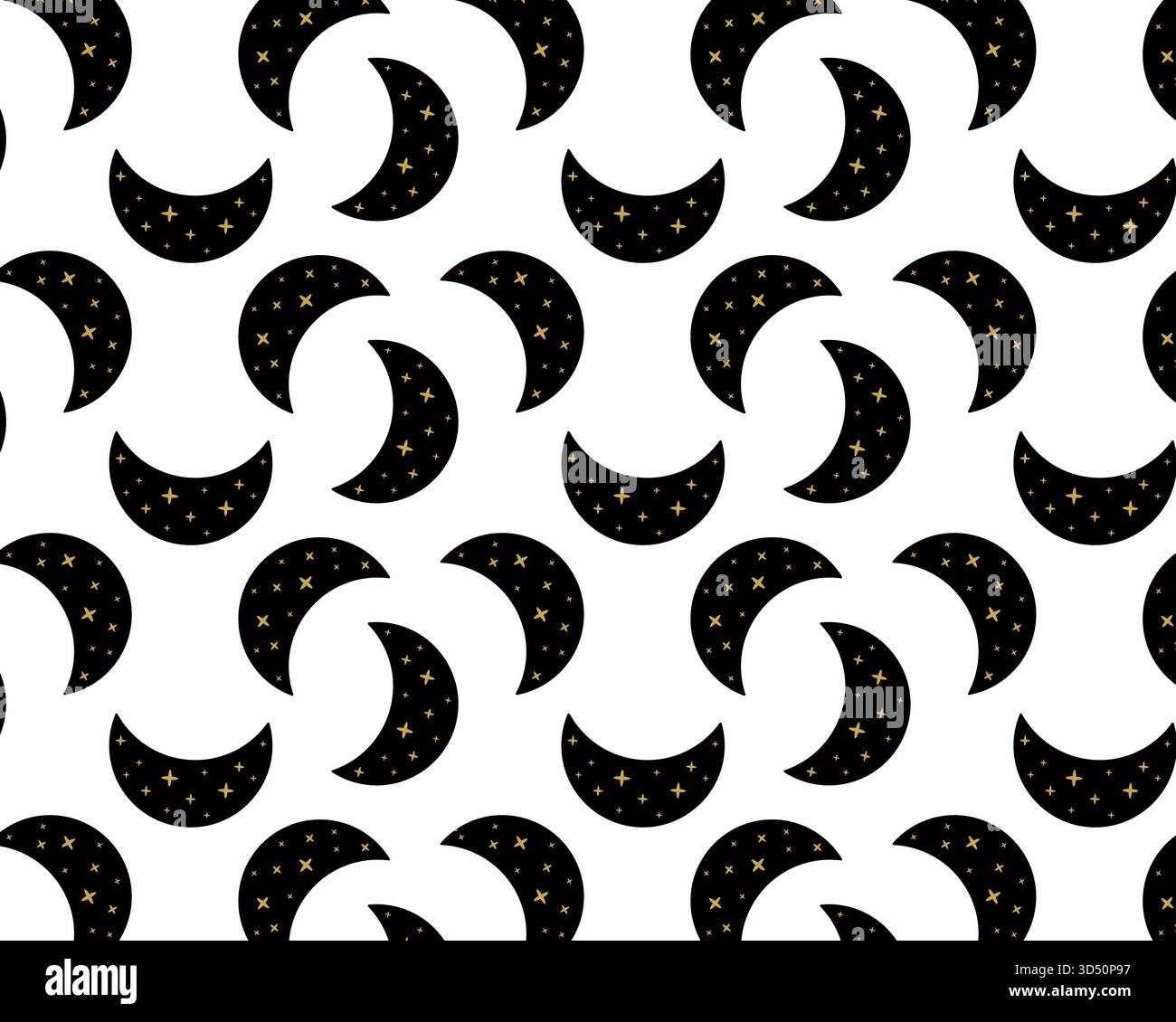 Mystical pattern. Boho moon and stars. Isolated white background. Vector illustration. Stock Vector