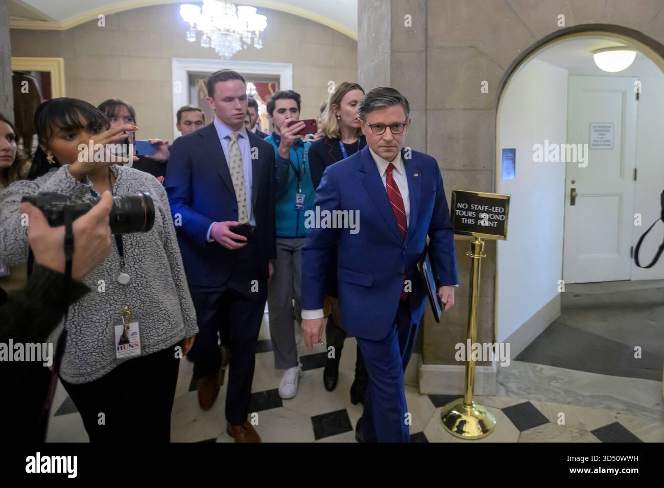Speaker of the House Mike Johnson, R-La., talks with reporters as he ...