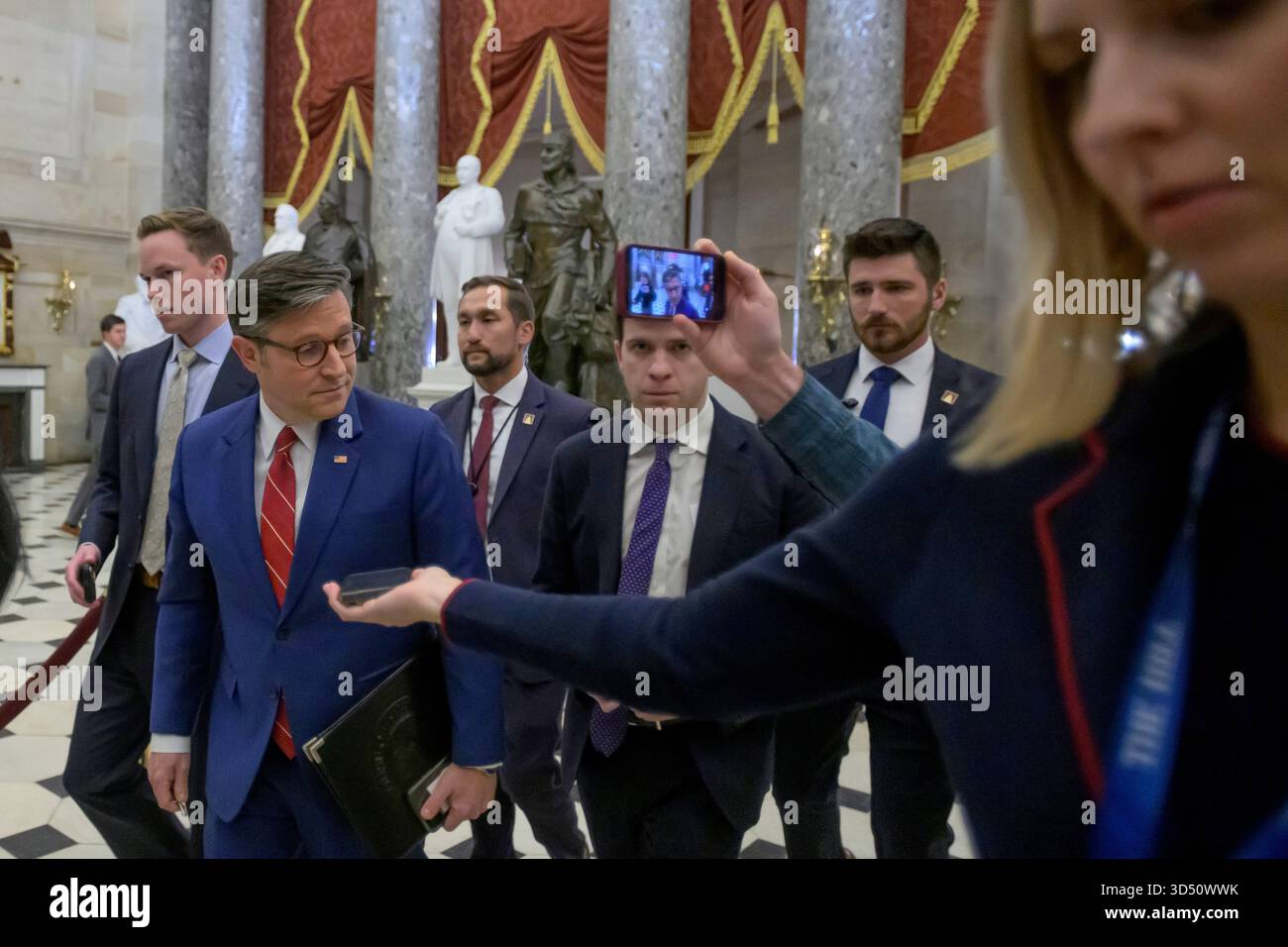 Speaker of the House Mike Johnson, R-La., talks with reporters as he ...