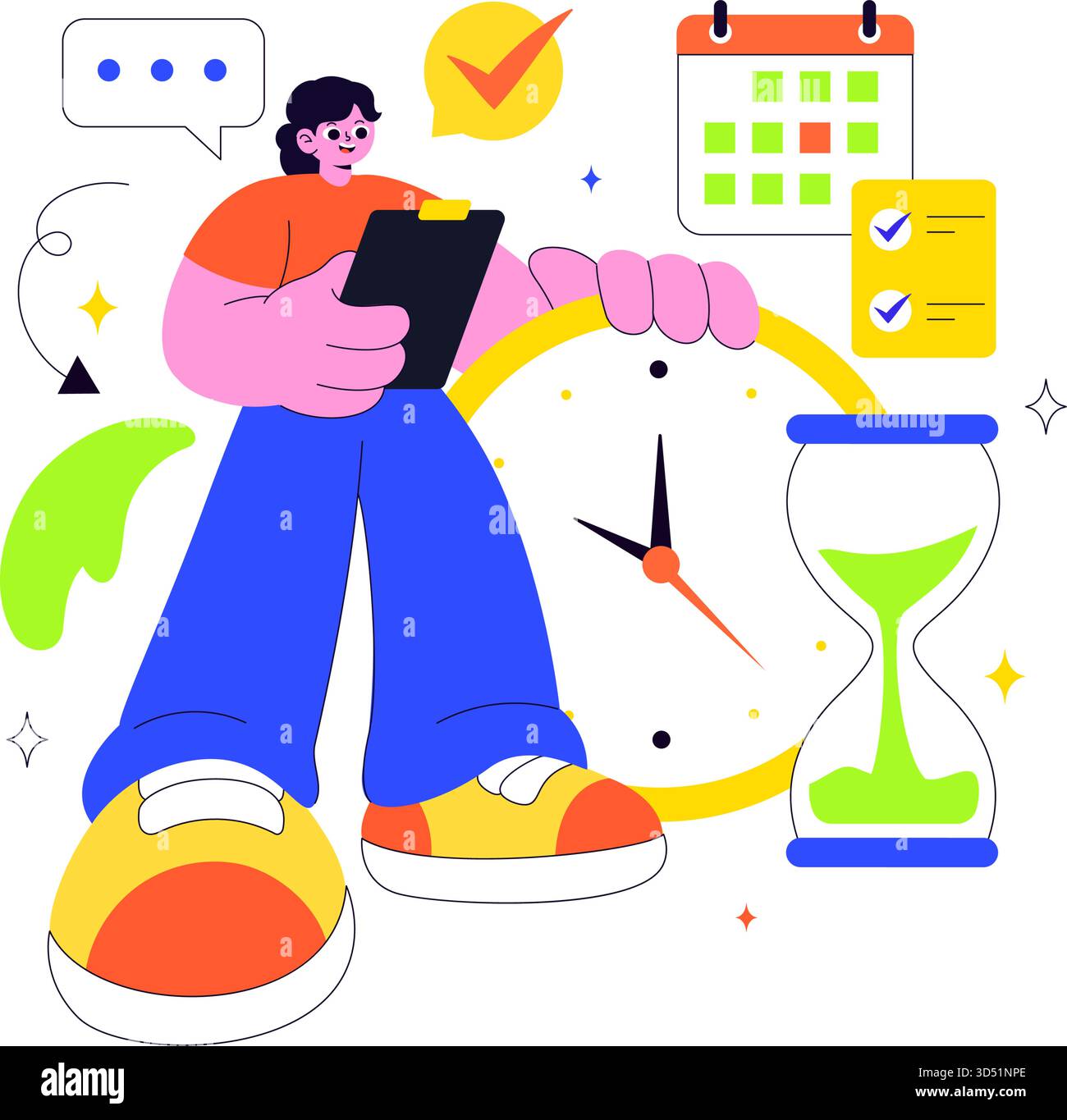 Vector Illustration Of Time Management With Clock Settings, Task ...