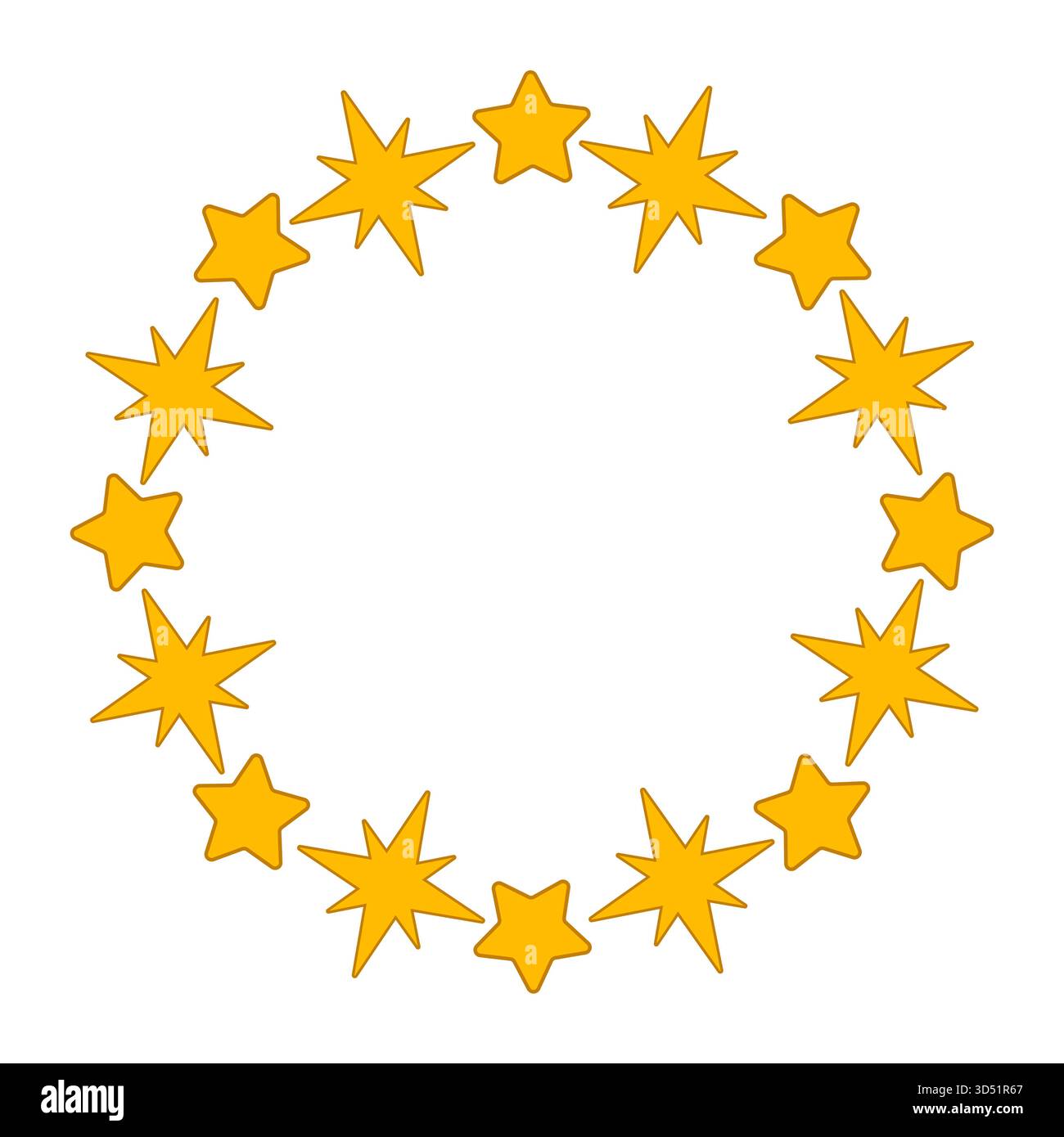 A bright playful circular frame composed of alternating four-pointed ...