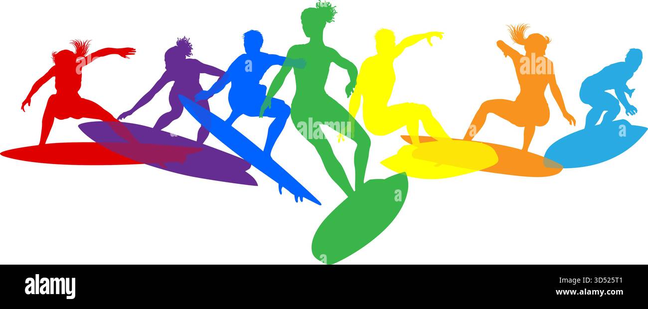 Surfer Surfboard Surfers Male Female Silhouettes Stock Vector Image ...