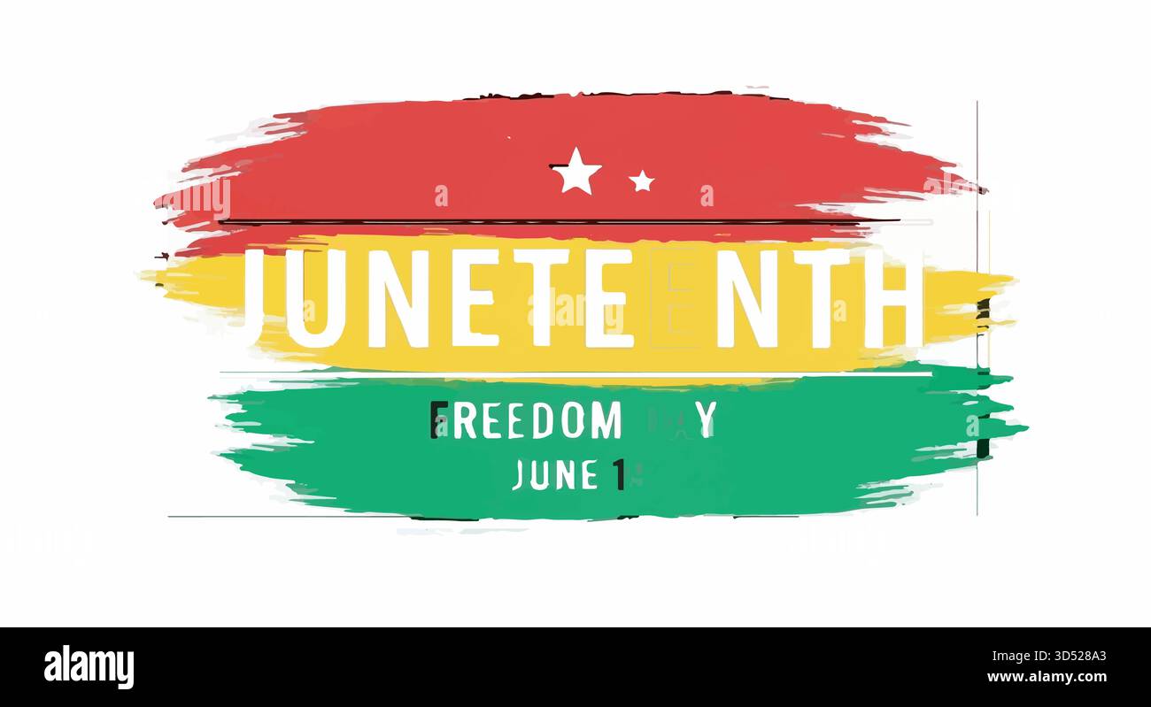 Juneteenth Freedom Day graphic banner with red yellow green brush strokes on white background Stock Vector