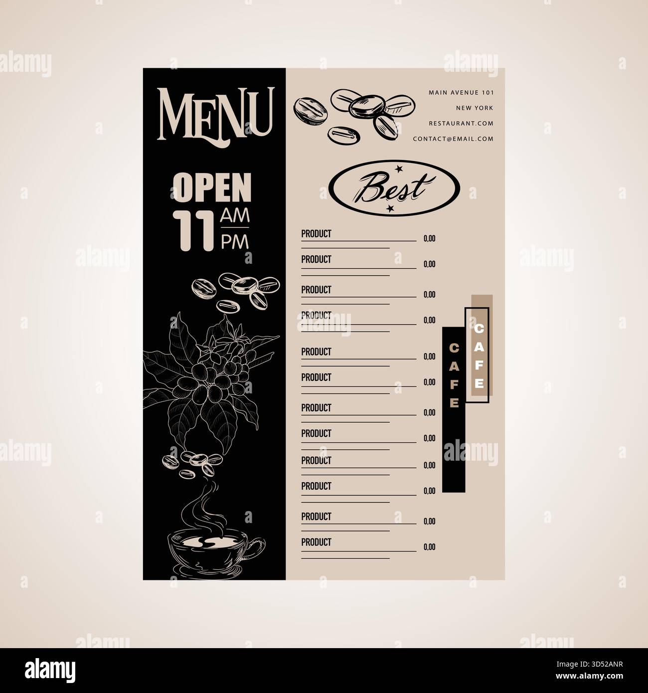 Tasty Coffee shop with elements menu brochure flyer vector template Stock Vector
