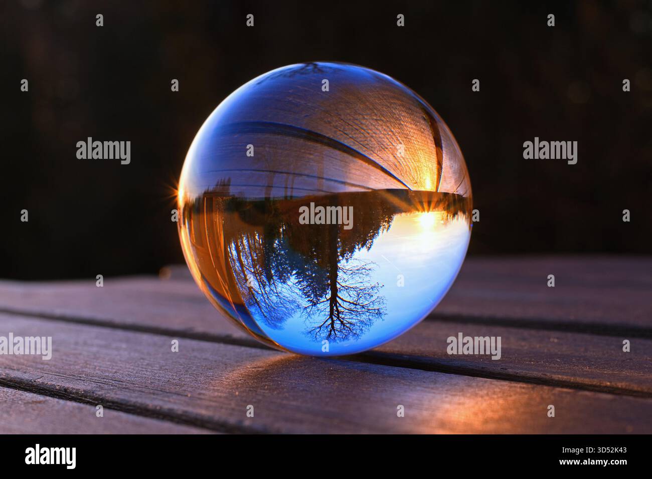 Lens ball creative photography, landscape reflection Stock Photo