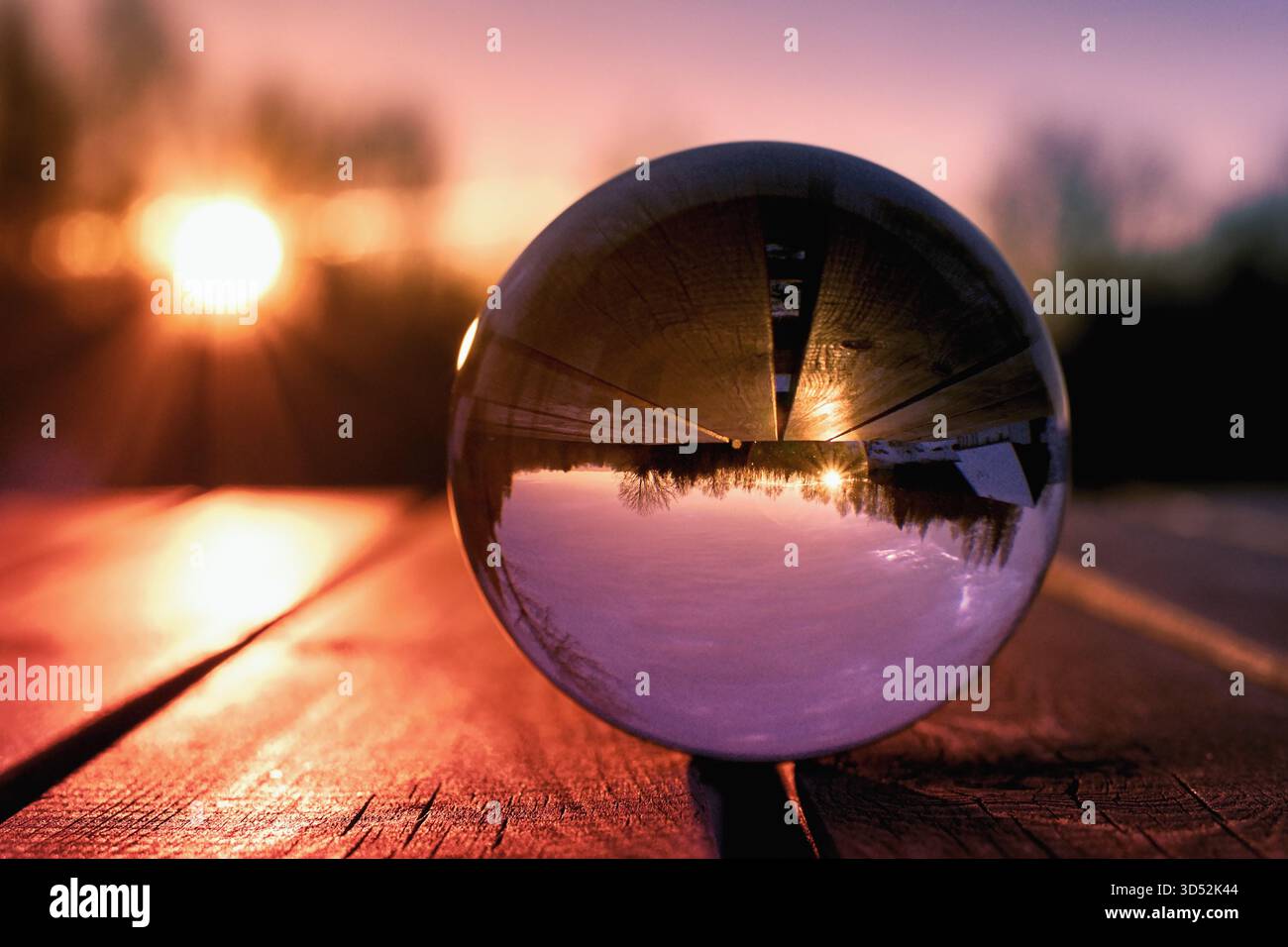 Lens ball creative photography, landscape reflection Stock Photo