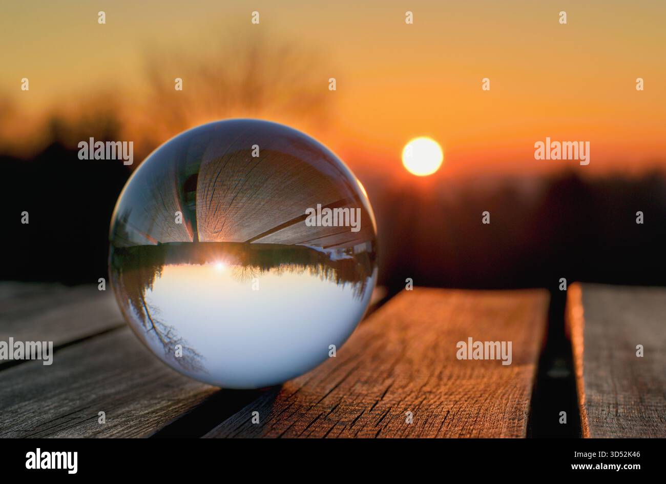 Lens ball creative photography, landscape reflection Stock Photo