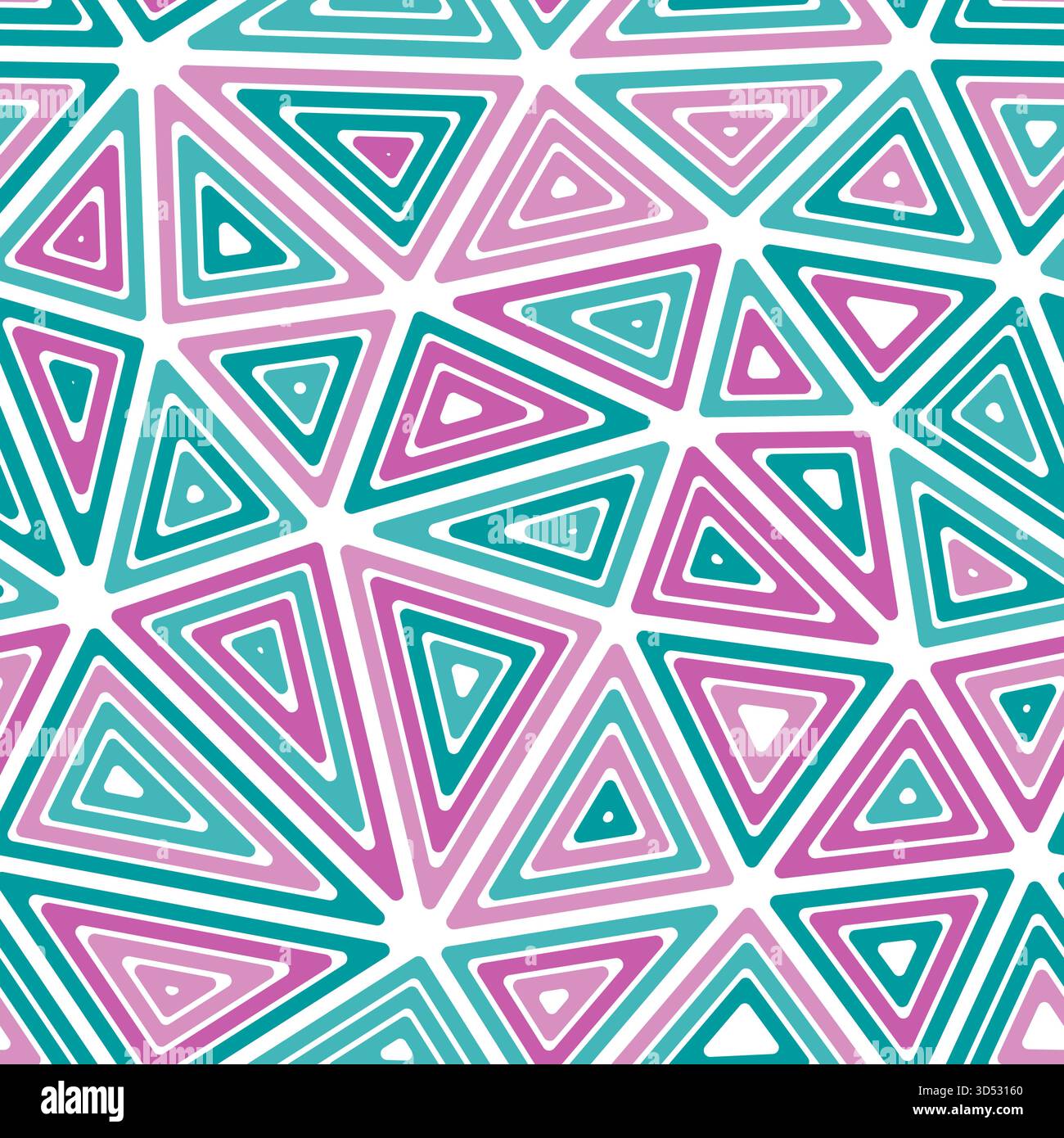 Abstract pattern of triangles. Big shape size. Multiple repeated inner triangles. Multicolored style. Repeatable pattern. Amazing vector tiles. Stock Vector