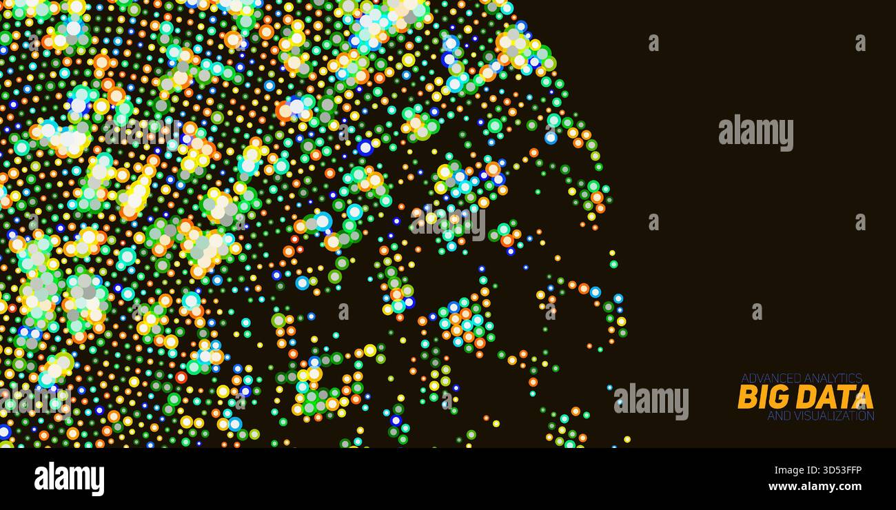 Round big data information visualization. Social network, financial analysis of complex databases. Visual information complexity clarification Stock Vector