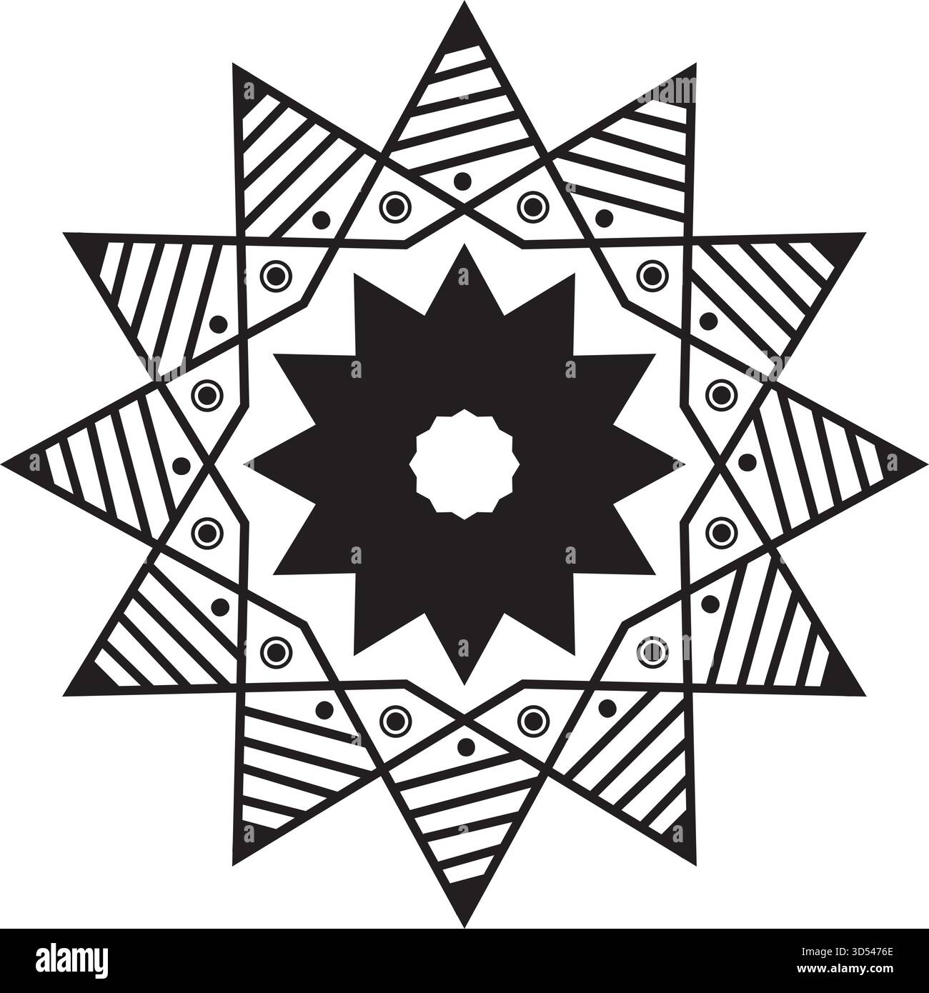 Celestial Star Shape Mandala Vector and Intricate Geometric Graphic. Stock Vector