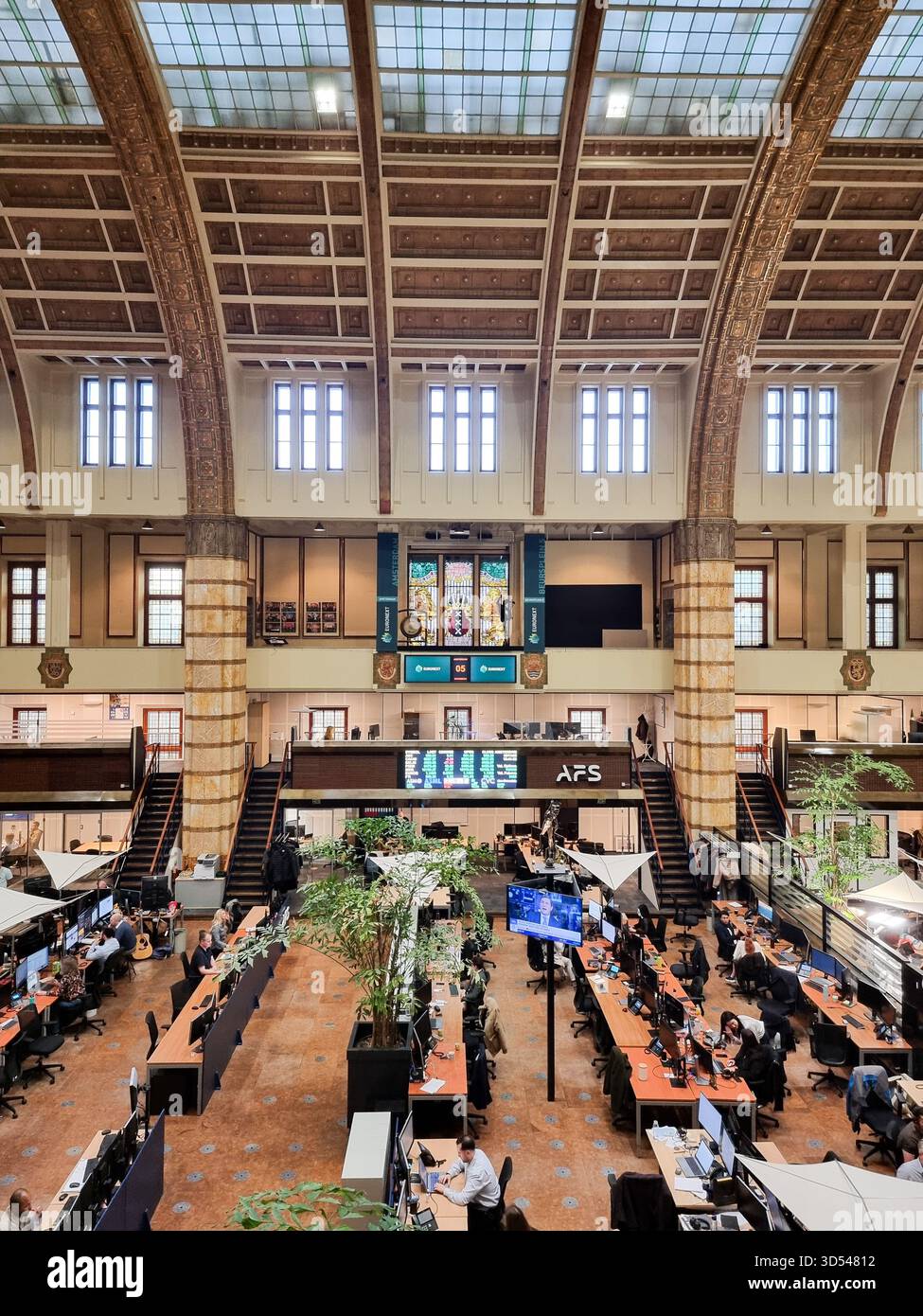 Interior of the historical Euronext Amsterdam stock exchange building by Architect Jos. Th. J. Cuypers , view on former trading floor - Smartphone Captured Stock Image