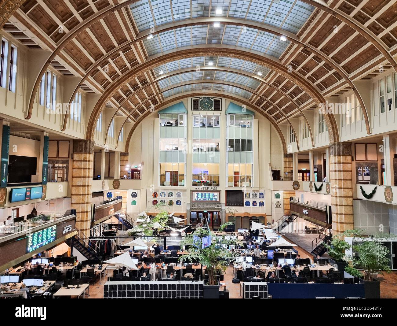 Interior of the historical Euronext Amsterdam stock exchange building by Architect Jos. Th. J. Cuypers , view on former trading floor - Smartphone Captured Stock Image