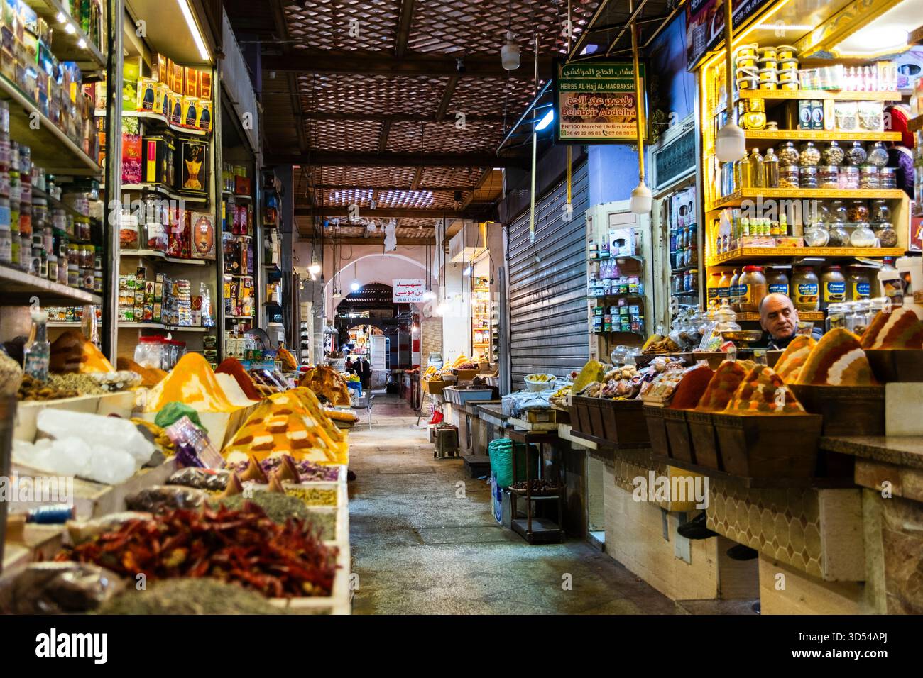 Souk Display Meknes, Morocco – April 19, 2025: Vibrant display of colorful spices ...